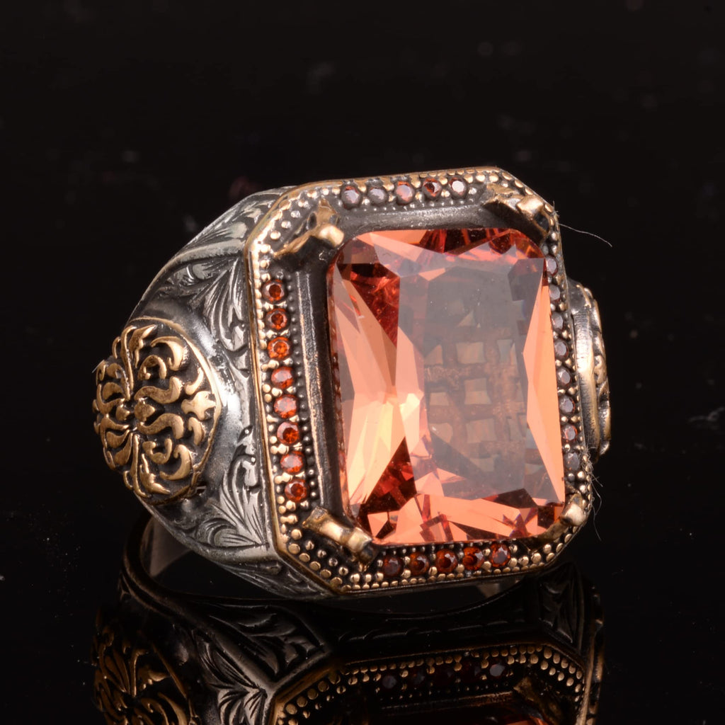 925 Sterling Silver Ring, Men's Ring with Synthetic Sunstone — 5