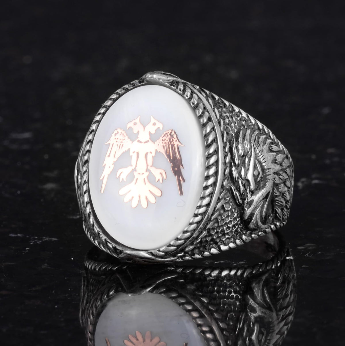 Double-Headed Eagle Ring - 925 Sterling Silver Handmade Men's Ring — 6