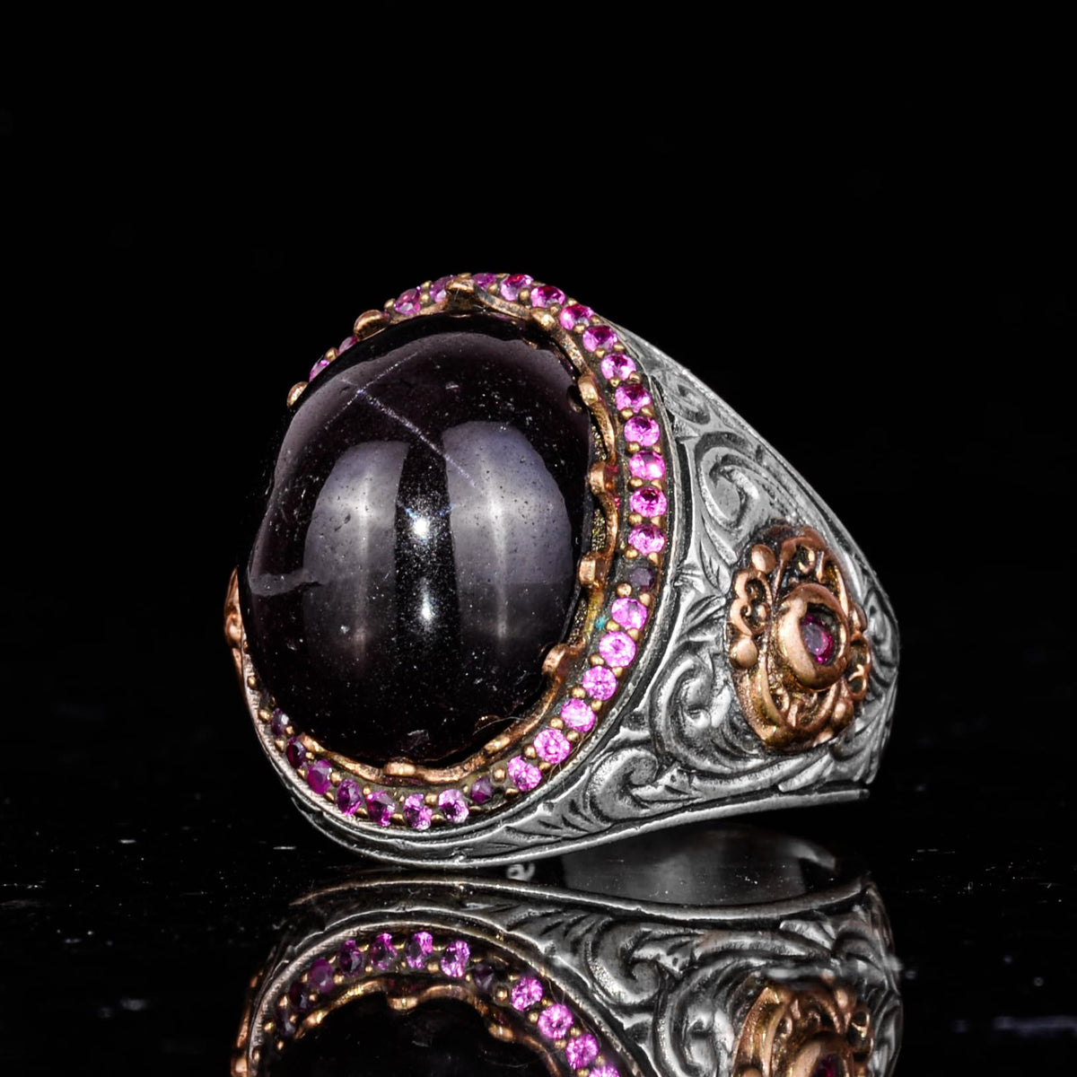 925 Sterling Silver Men's Ring with Natural Star Garnet Stone - Handmade Expressive Jewelry, Gift for Him — 6