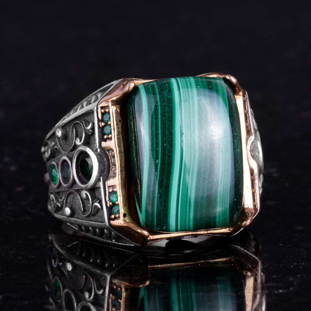 925 Sterling Silver Ring - Natural Malachite Stone Handmade Ring — 5