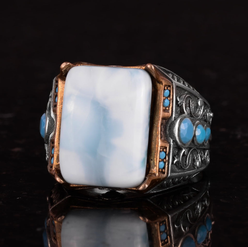 Natural Larimar Stone Ring - 925 Sterling Silver — 6