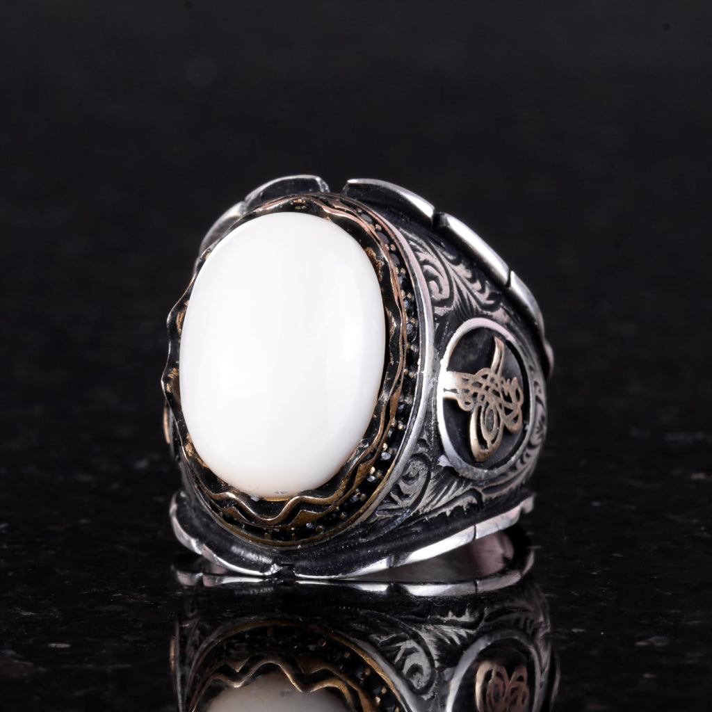 Ottoman Tugra Cabochon Pearl Stone Ring — 3