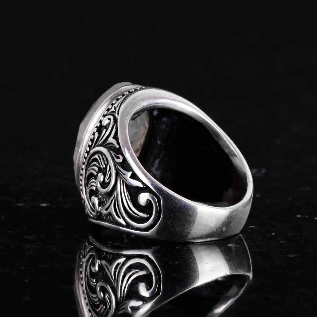 Handmade Prehnite Stone Ring - 925 Sterling Silver Men's Ring — 7