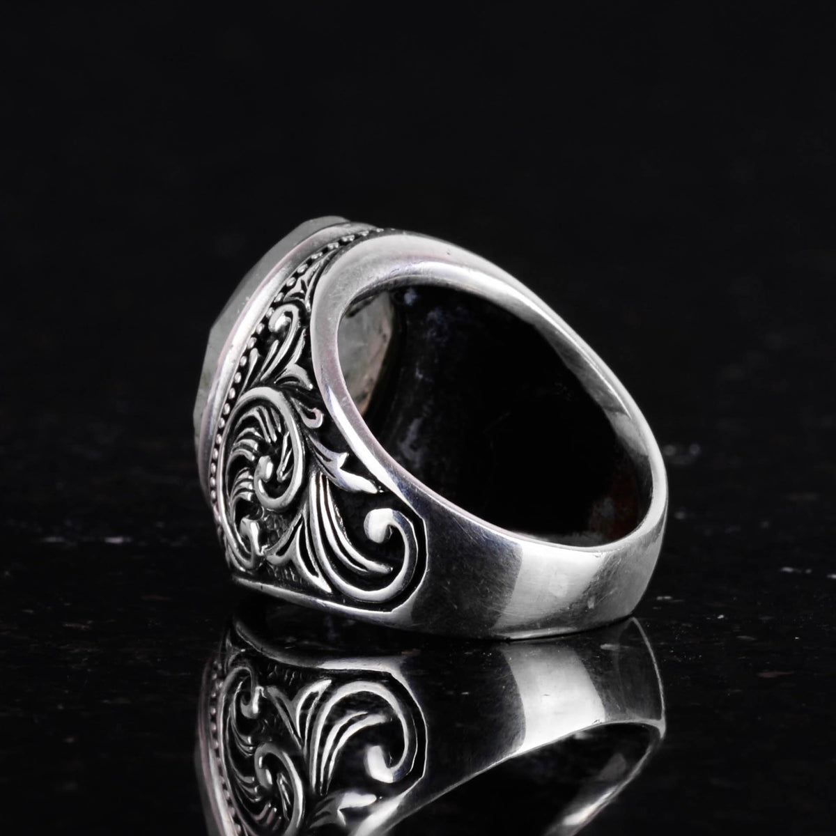 Handmade Prehnite Stone Ring - 925 Sterling Silver Men's Ring — 7