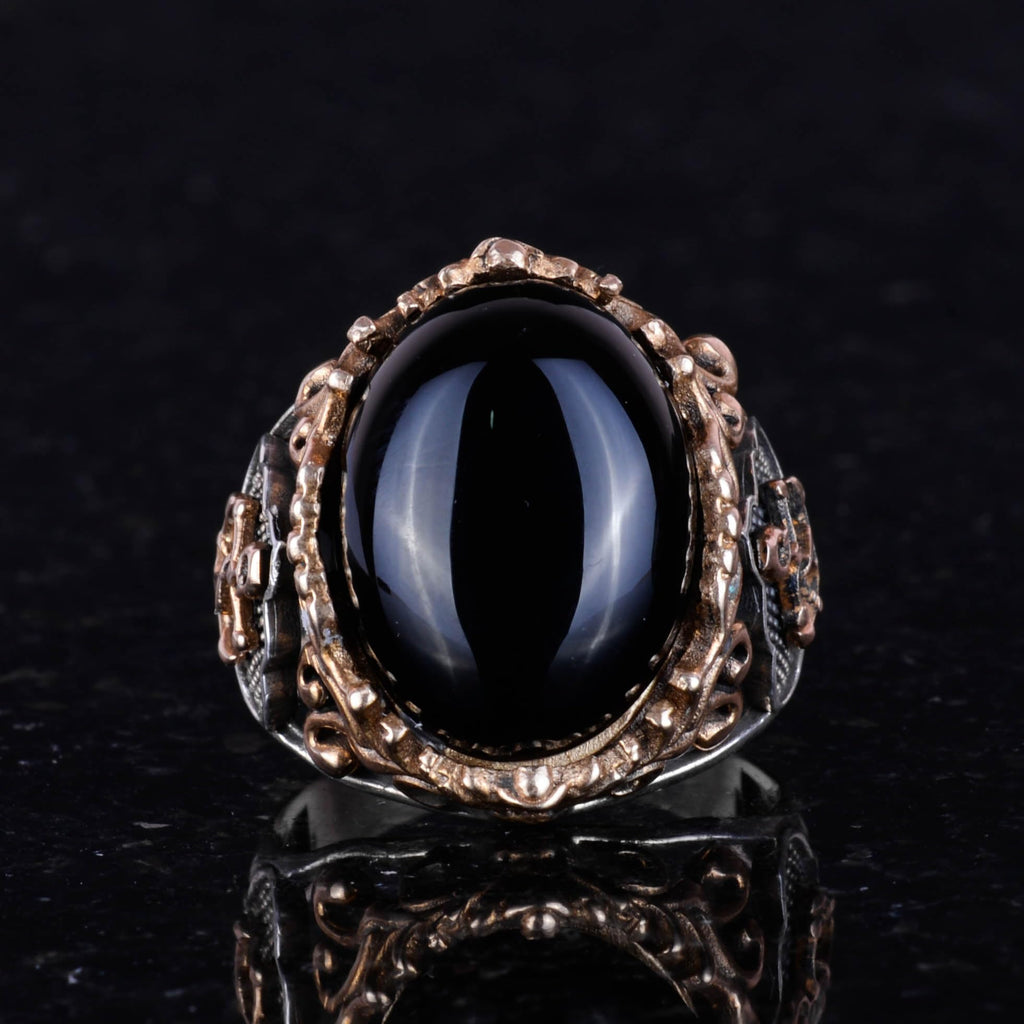 Nautical Anchor Silver Ring, 925 Sterling Silver Ring, Cabochon Onyx Stone Ring — 4