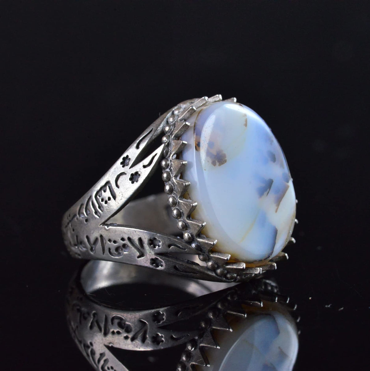 Yemen Tree Stone Ring, Islamic Zulfiqar Sword Design, 925 Sterling Silver Men's Ring — 4