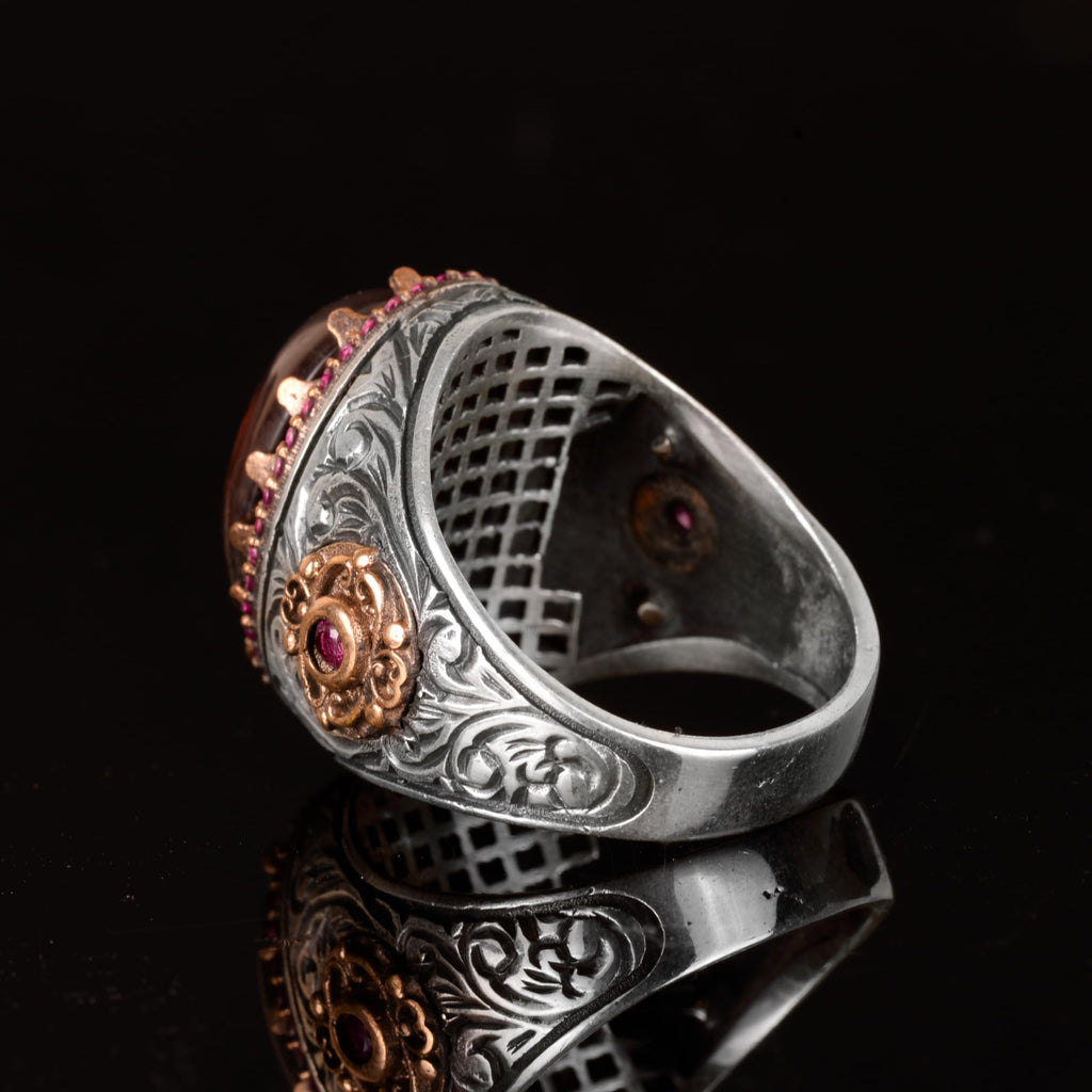 Natural Real Bloodstone Gemstone Ring - Handmade 925 Sterling Silver Men's Ring — 6