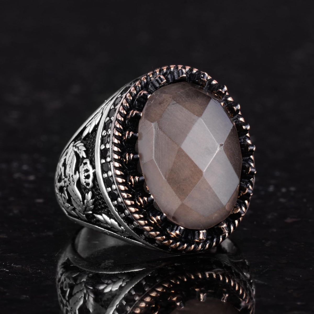 Natural Smoky Topaz Stone Ring - Handcrafted Eagle Ring - 925 Sterling Silver — 5