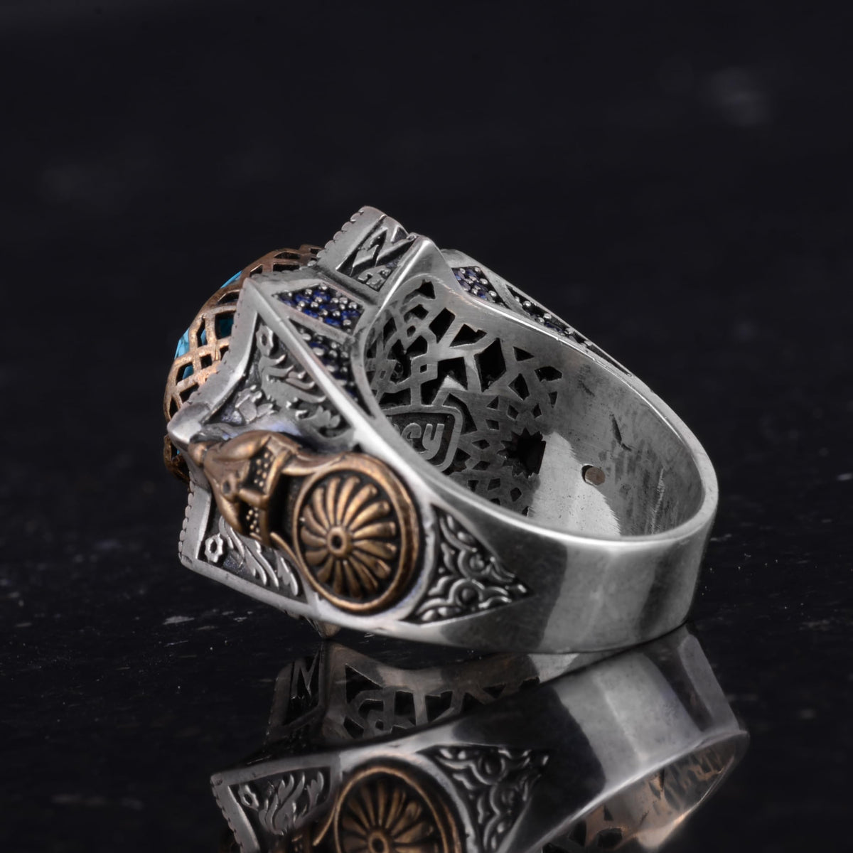 Silver Men's Ring with Natural Turquoise Stone — 7