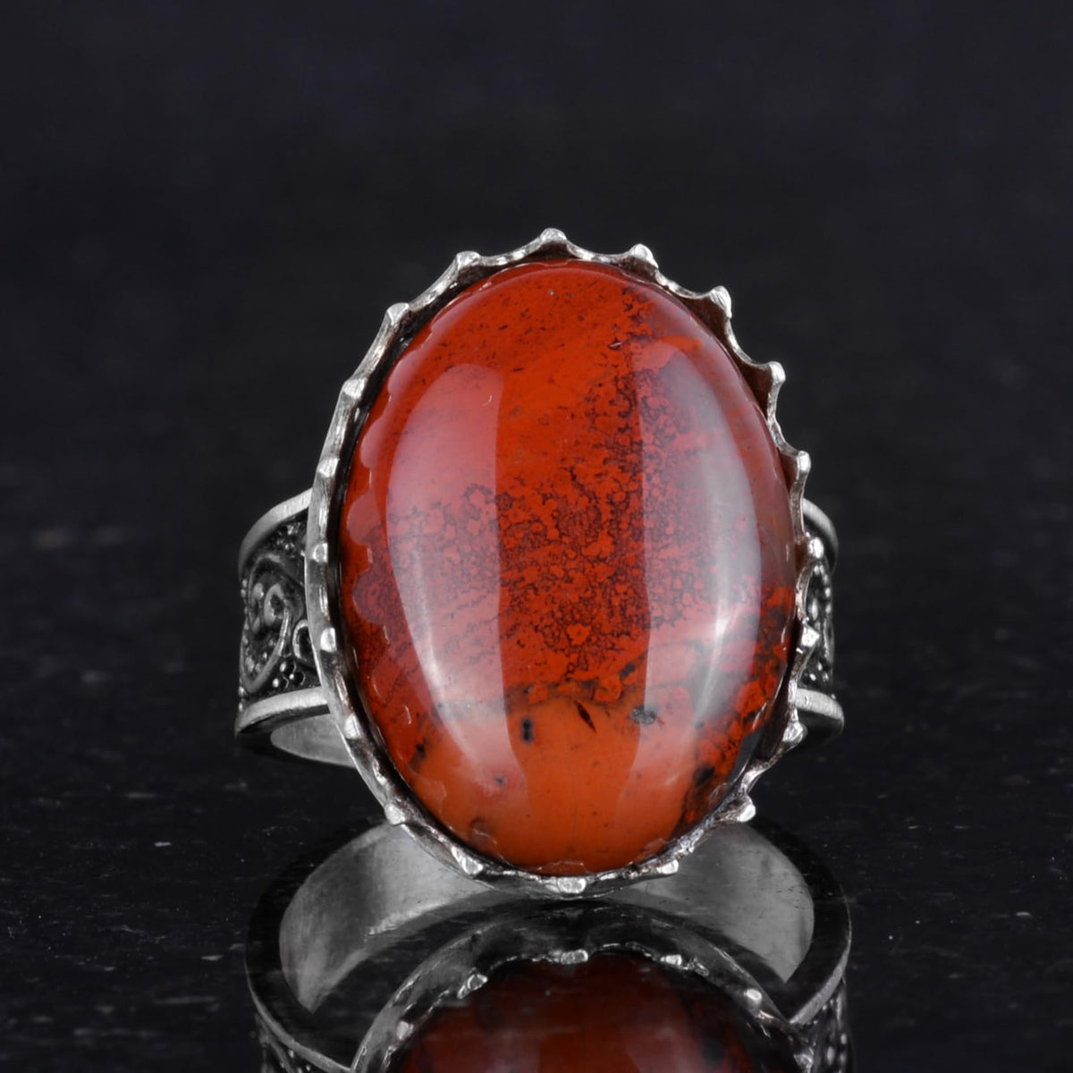 Natural Stone Ring - 925 Sterling Silver Large Ring - Handmade Ring (Red Bloodstone) — 4