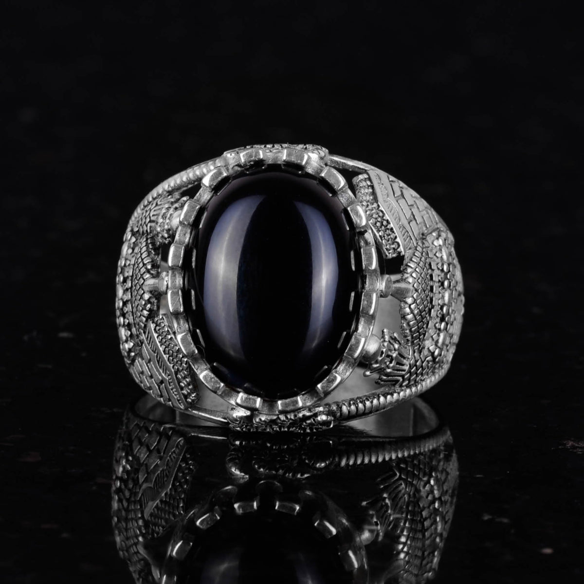 Islamic Natural Stone Ring, 925 Sterling Silver Ring (Onyx) — 3