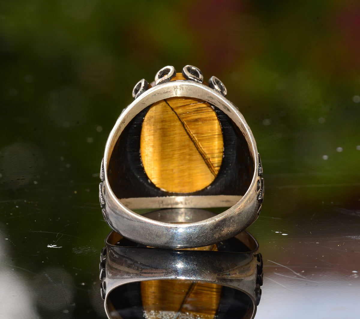 Natural Tiger Eye Stone Ring - 925 Sterling Silver Unisex Ring — 8