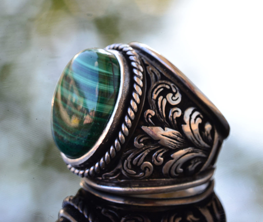 For Natural Stone Collection: 925 Sterling Silver Ring - Malachite — 4