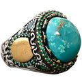 Natural Arizona Turquoise Stone Ring - Minimalist Men's Ring - 925 Sterling Silver