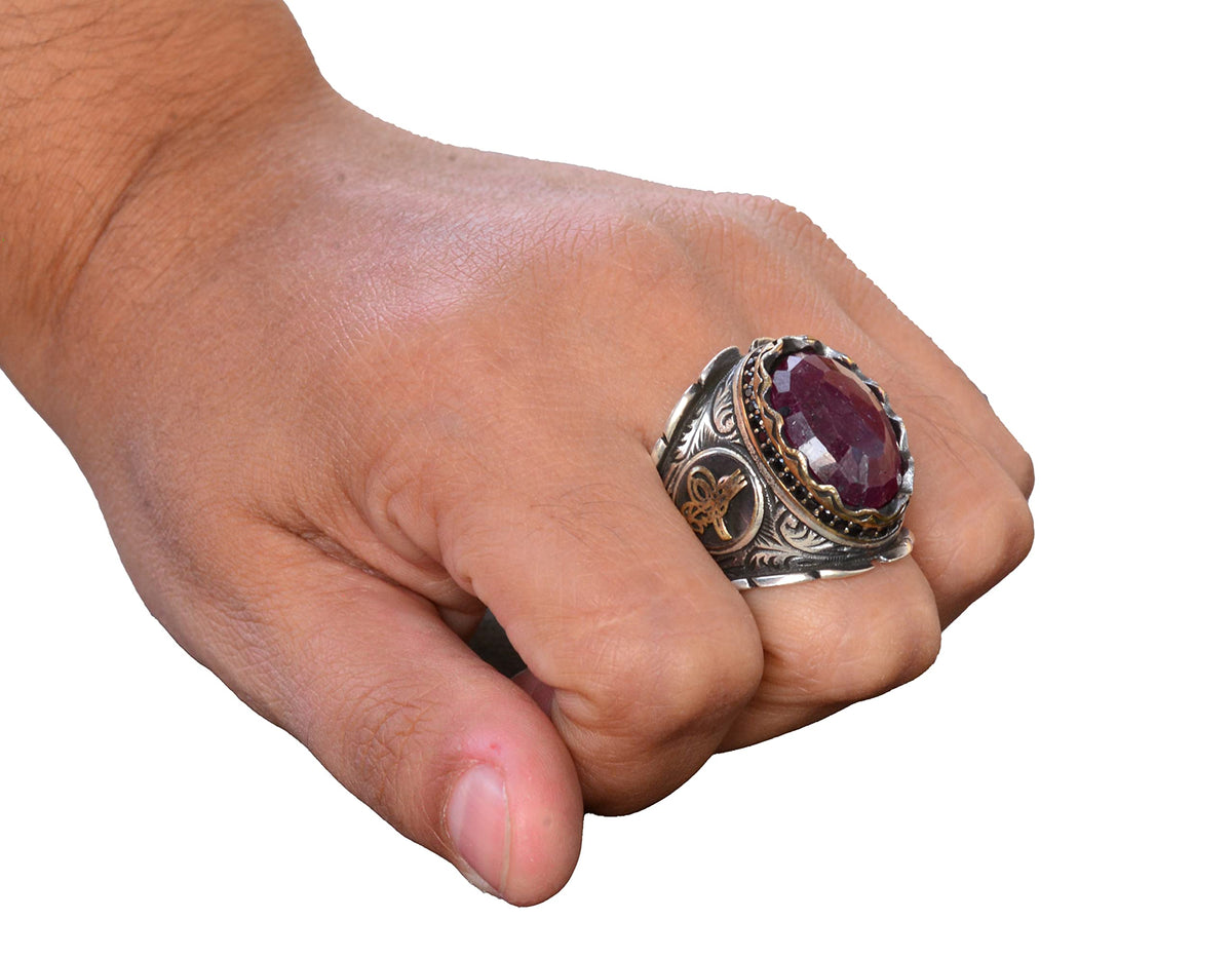 Ottoman Ring, Silver Ring, Natural Ruby Stone Ring, 12.90 Carat, Ethnic Design — 7