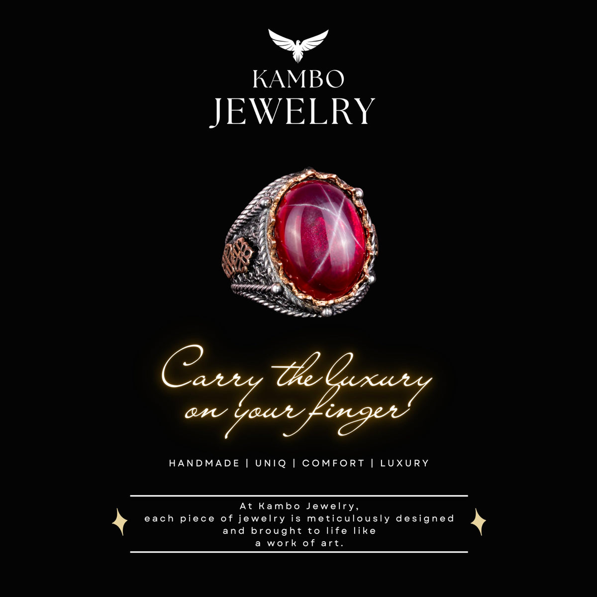 925 Sterling Silver Men's Ring, Handmade Natural Star Ruby Stone Ring — 7