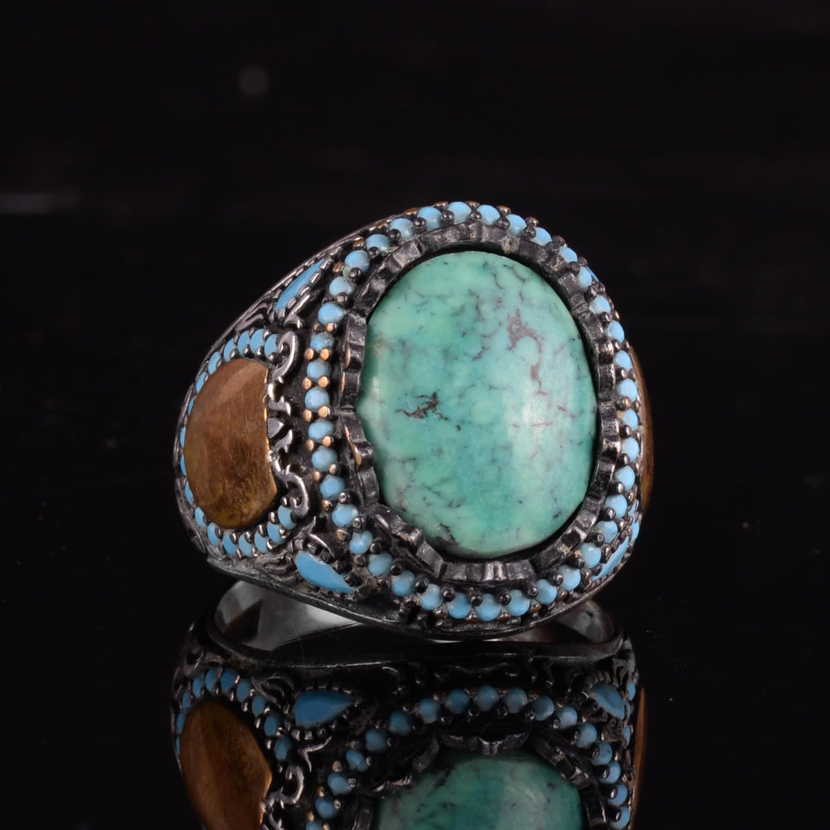 KAMBO Genuine Natural Arizona Turquoise Stone – 925 Sterling Silver Statement Ring – Handmade Men's Jewelry (Style-13) — 6