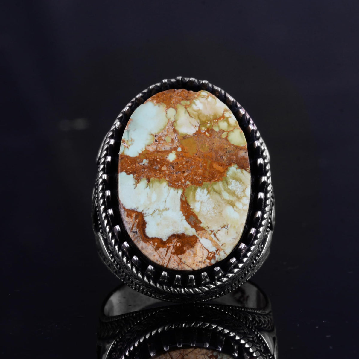 KAMBO Ottoman Tugra Design Natural Turquoise Stone Ring - 925 Sterling Silver Handmade Men's Ring (Style-4) — 4