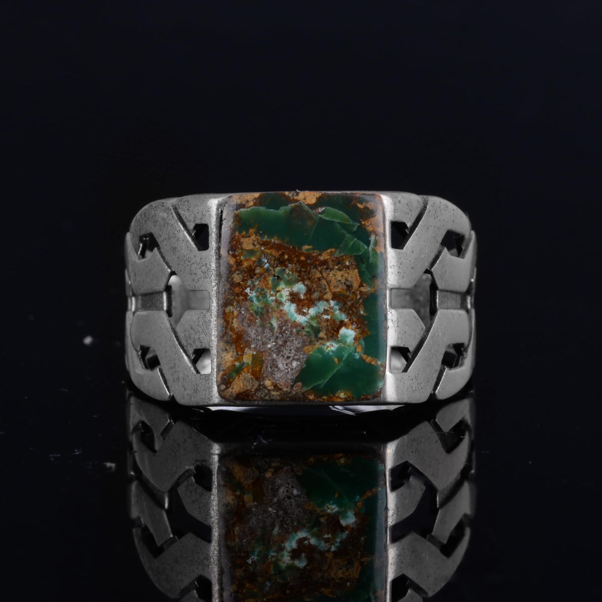 KAMBO Natural Turquoise Stone Rectangular Men's Ring – 925 Sterling Silver Handmade Geometric Design Ring (Turquoise-3) — 3