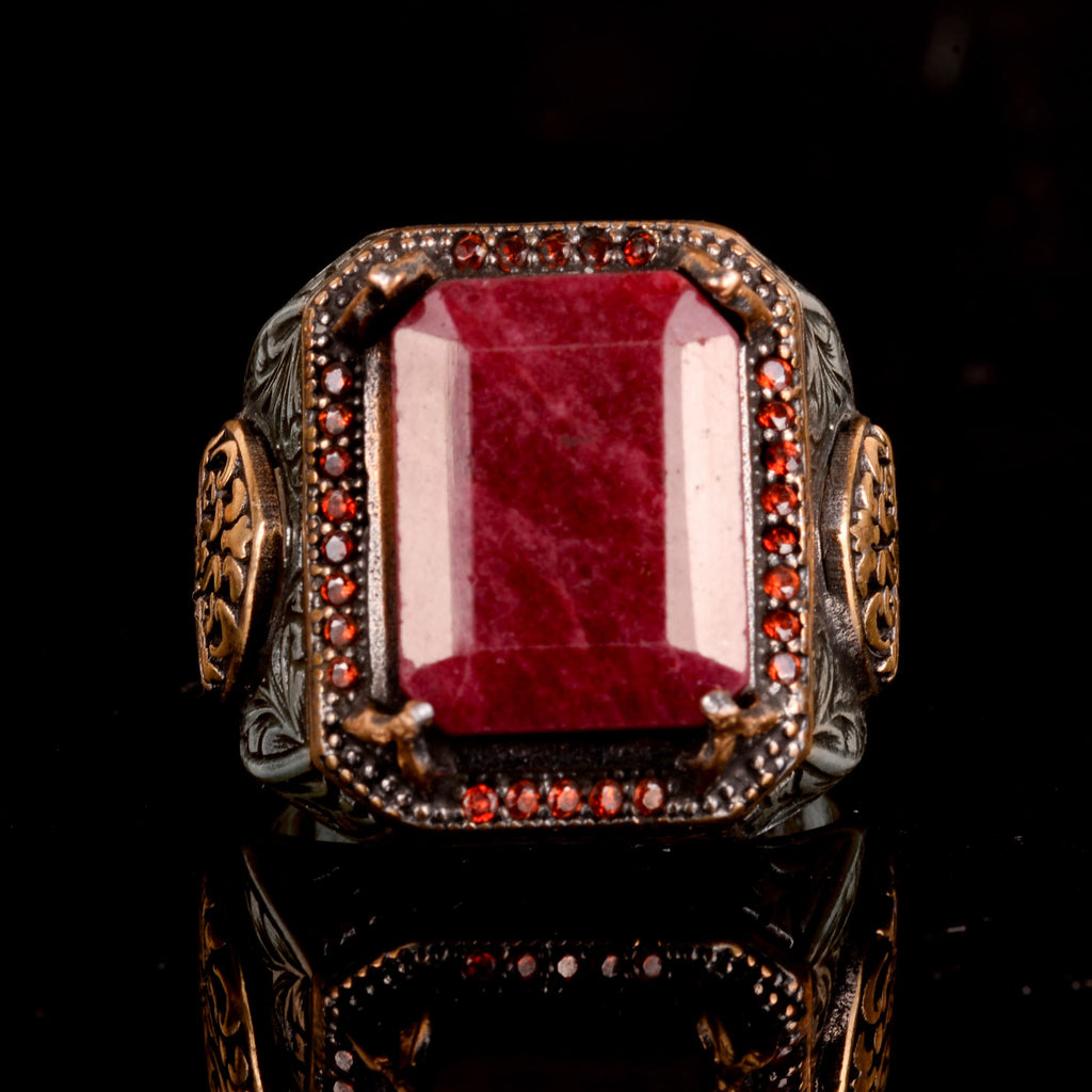 Natural Ruby Stone Men's Ring, Handmade King Ring, 925 Sterling Silver — 5