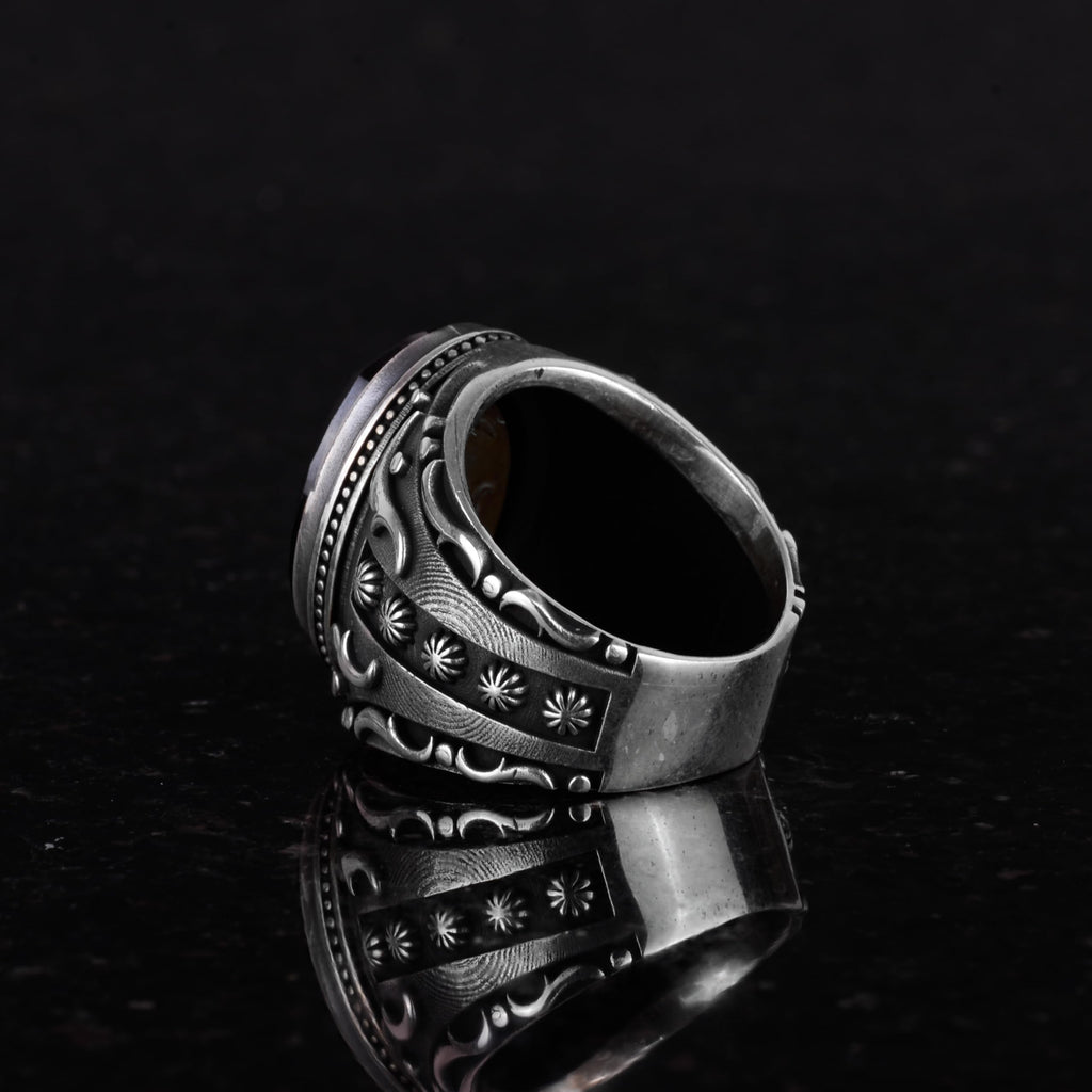 Artificial Stone Ring, 925 Sterling Silver Ring, Designer Silver Men's Ring (Artificial Onyx Stone) — 6