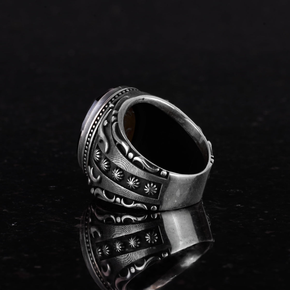 Artificial Stone Ring, 925 Sterling Silver Ring, Designer Silver Men's Ring (Artificial Onyx Stone) — 6