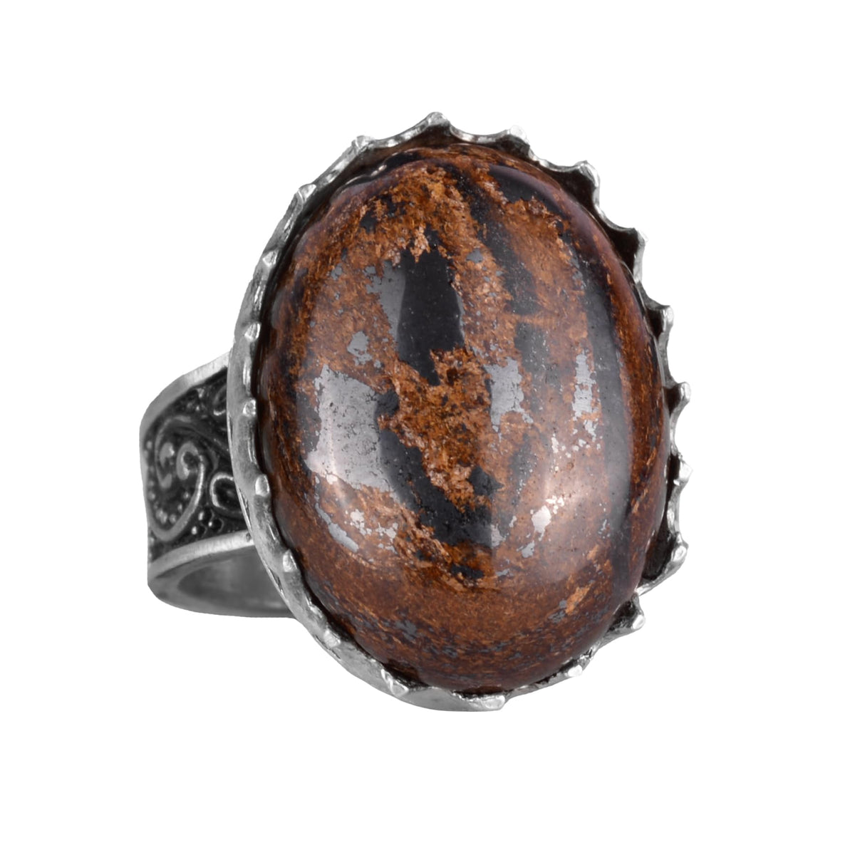 Natural Bronzite Stone Ring - 925 Sterling Silver Handcrafted Ring