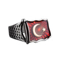 Crescent Star Flag Silver Men's Ring, Turkish Flag Motif Ring, 925 Sterling Silver Men's Ring