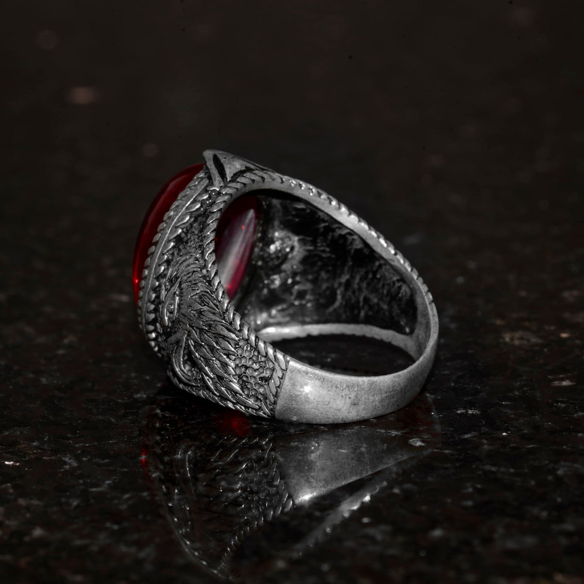 Natural Stone Men's Ring - Star Ruby, 925 Sterling Silver — 7