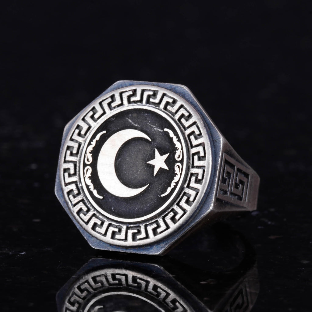 925 Sterling Silver Ring - Greek Pattern Men's Ring - Handcrafted Ring — 6