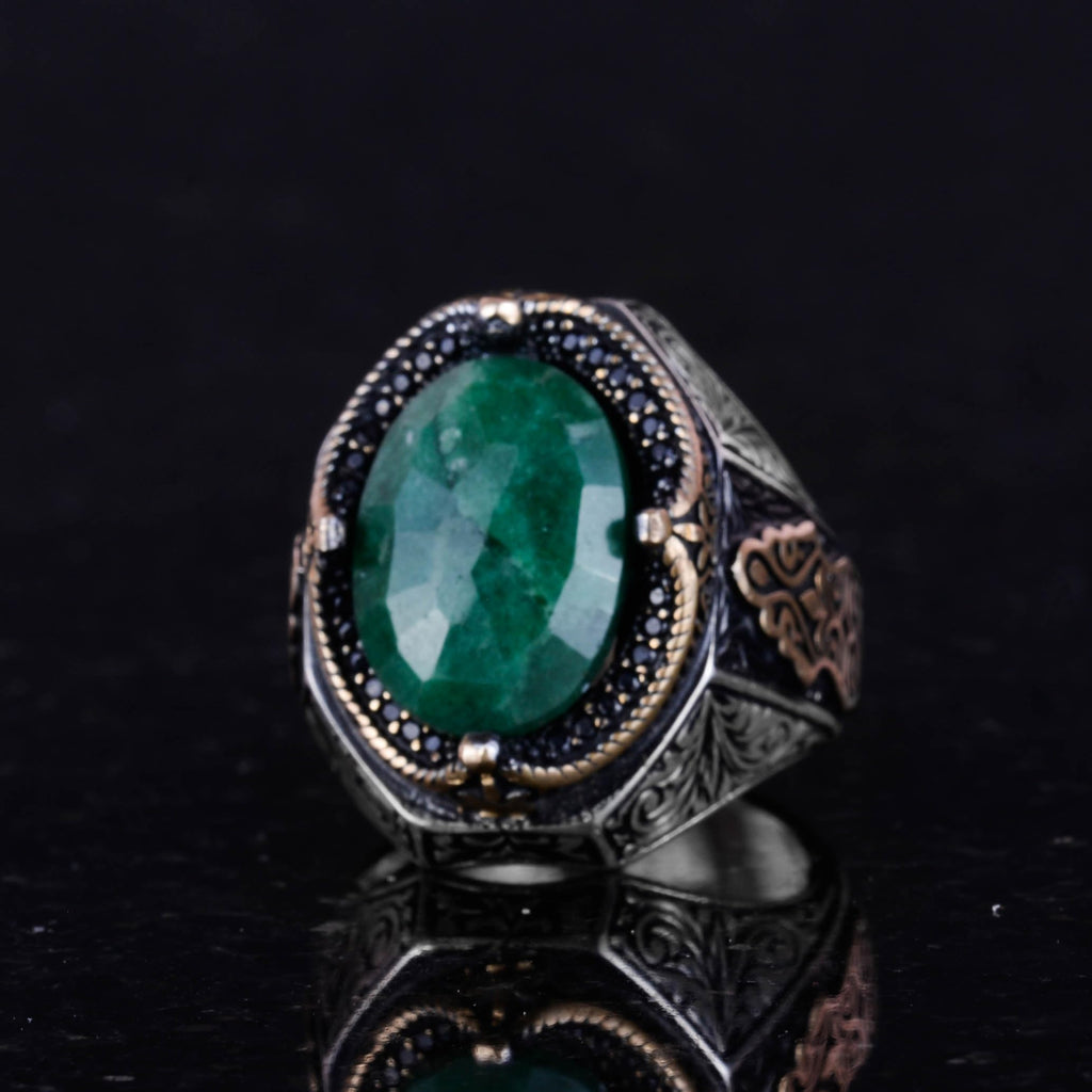 Natural Emerald Stone Ring - 925 Sterling Silver — 5