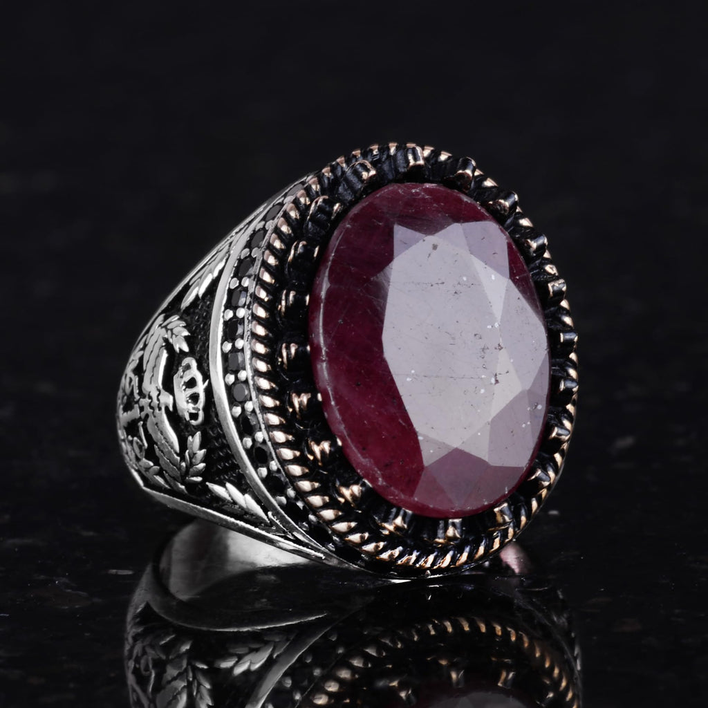 Natural Stone Ring - Handmade Eagle Ring - 925 Sterling Silver (Ruby) — 5