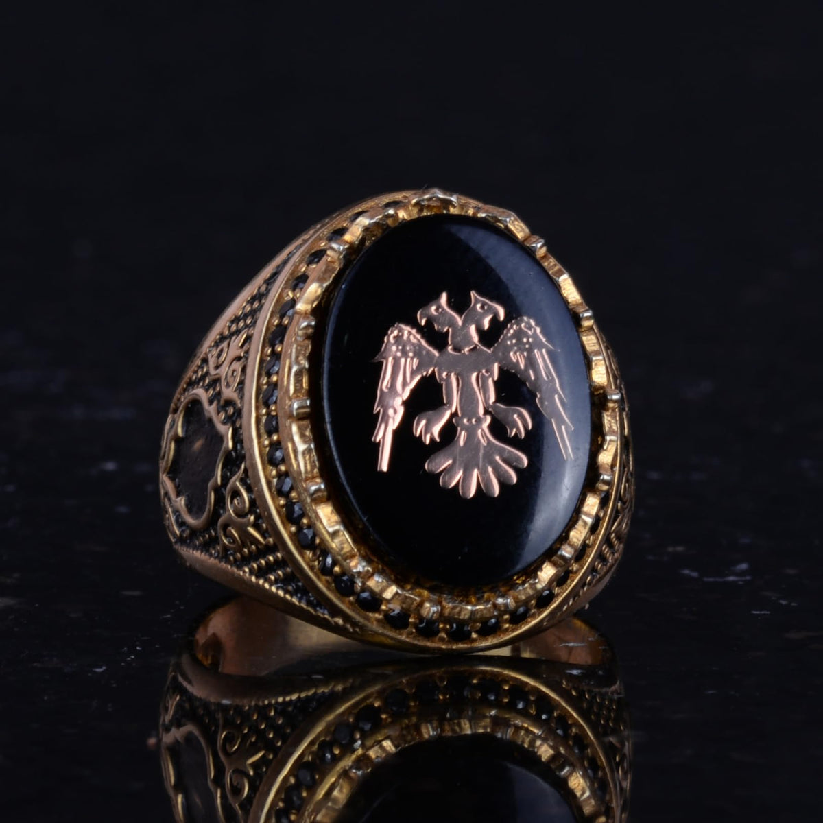 Two Headed Eagle Ring - 925 Sterling Silver Men's Ring (Black) — 5
