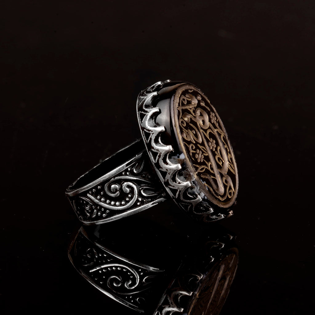 Natural Agate Stone Ring, 925 Sterling Silver Men's Ring — 4