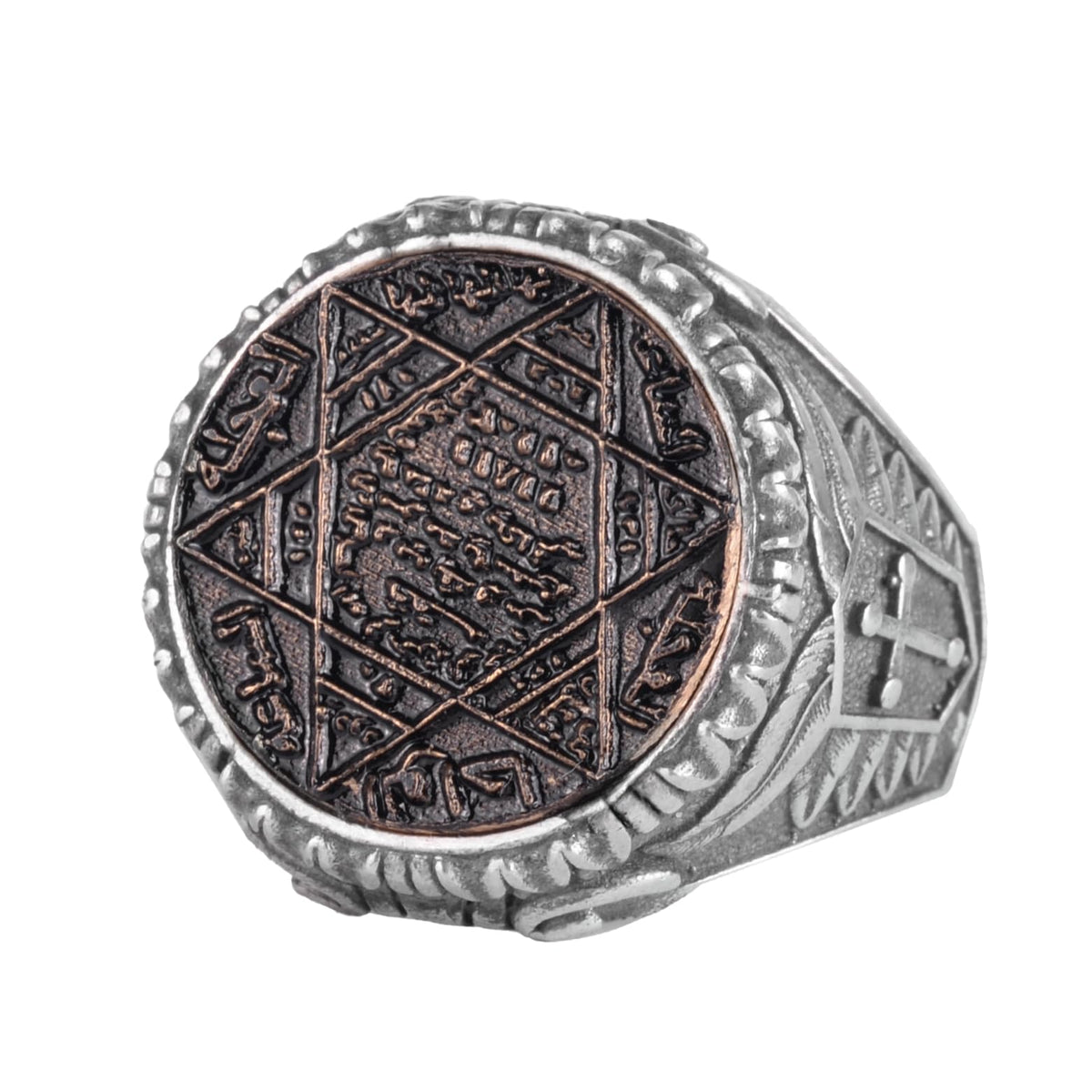 KAMBO Star of David Embroidered Ring – 925 Sterling Silver Men's Round Statement Ring – Ornate Embroidered Vintage Design