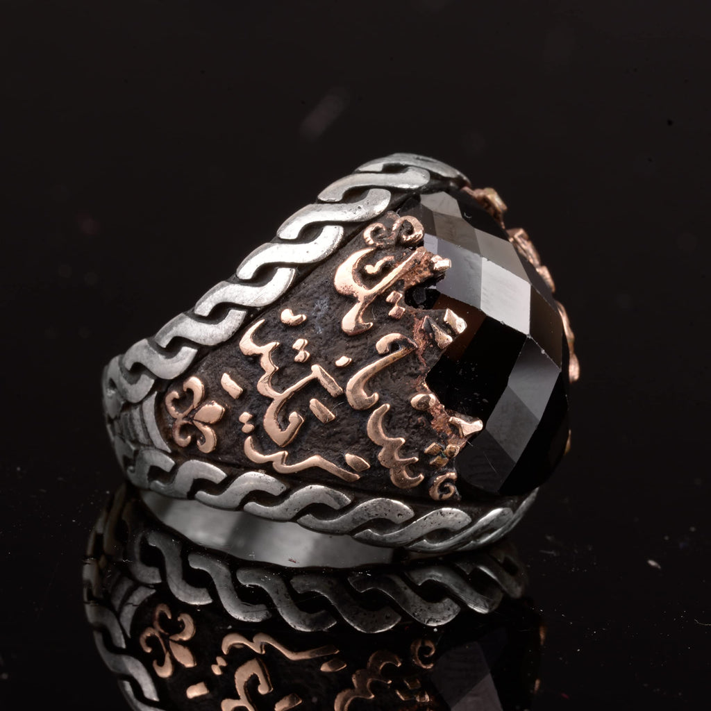 925 Sterling Silver Men's Islamic Ring with Onyx Stone - Muslim Ring — 4