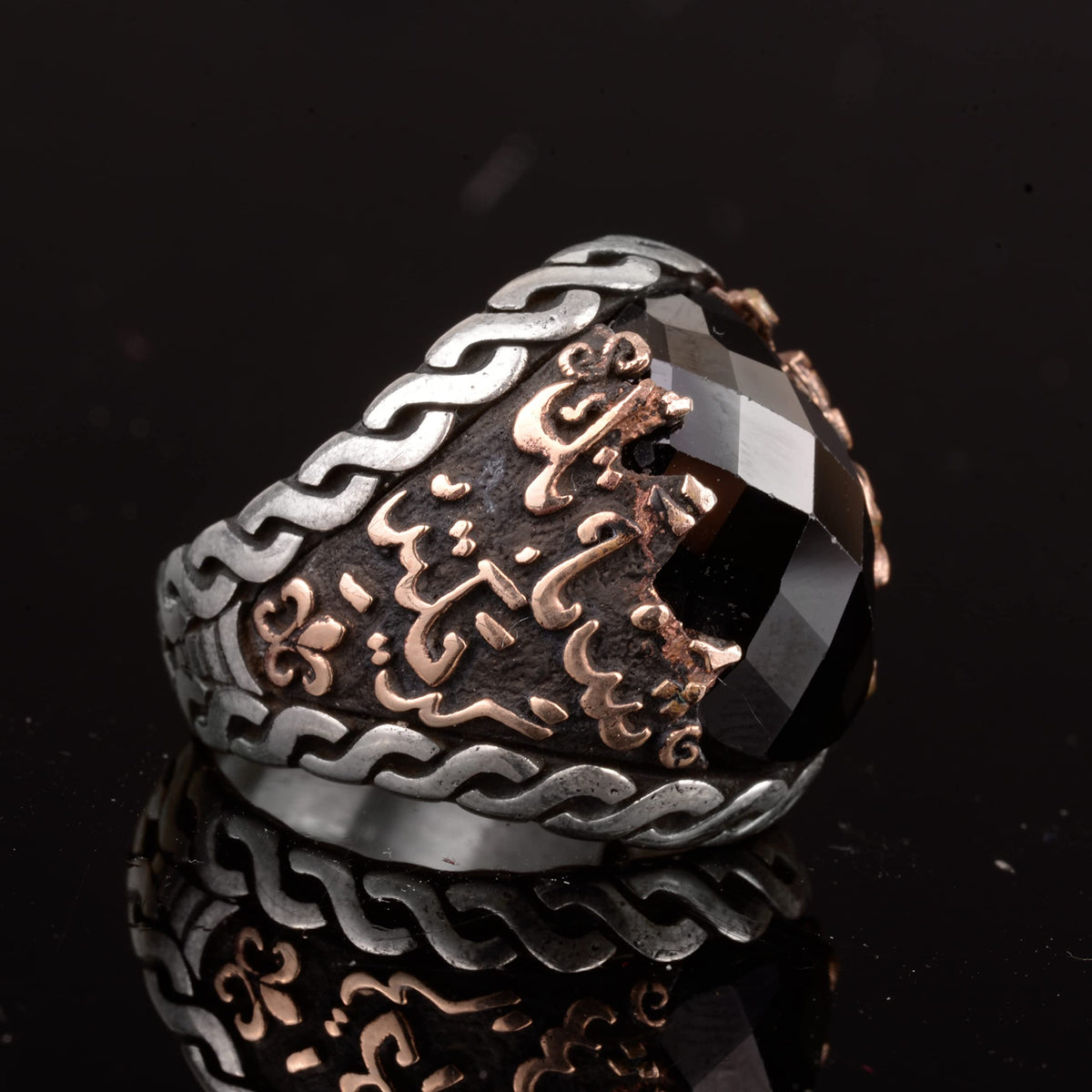 925 Sterling Silver Men's Islamic Ring with Onyx Stone - Muslim Ring — 4
