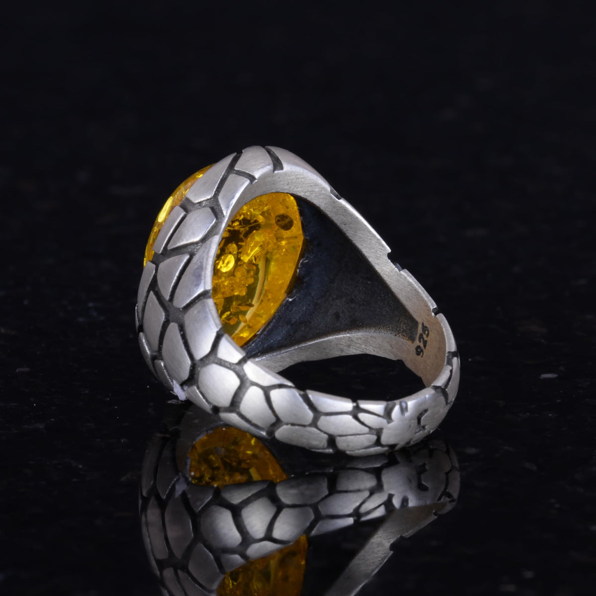 Luxury 925 Sterling Silver Stone Ring - Various Collection (Honey Amber Stone) — 5