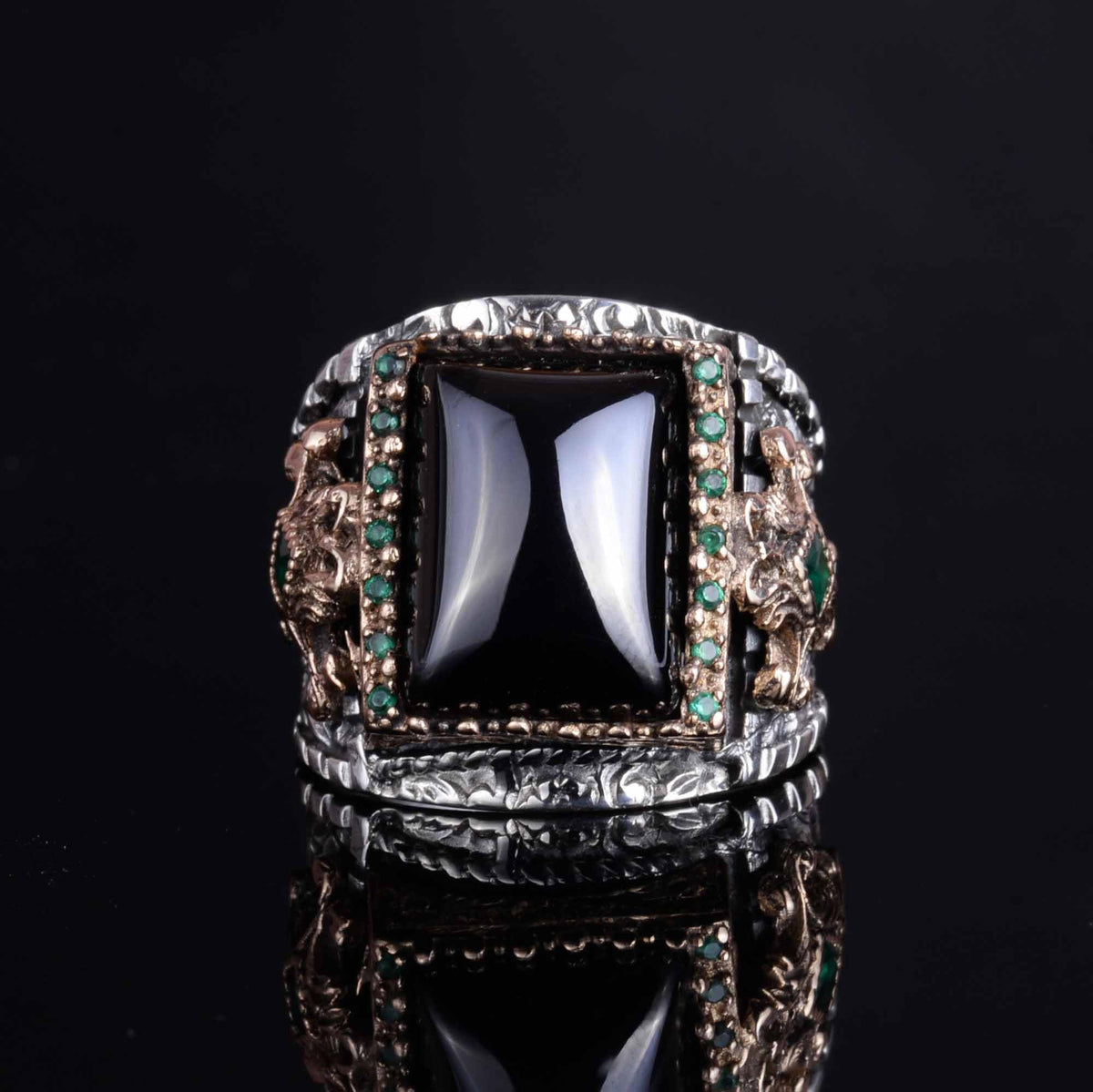 KAMBO Natural Onyx Stone 925 Sterling Silver Men's Ring – Handmade Ottoman Style Statement Ring – Vintage Turkish Jewelry — 5