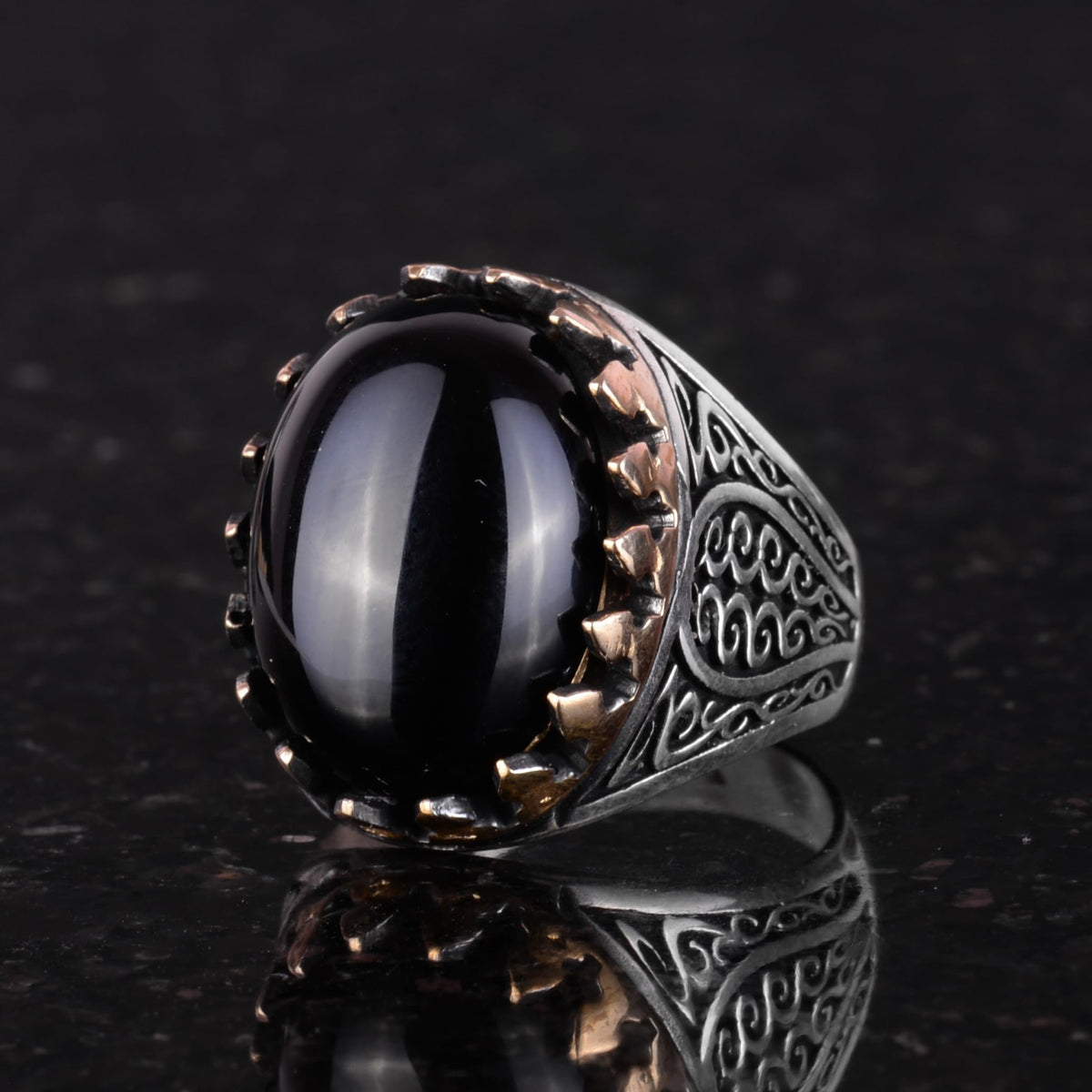 925 Sterling Silver Men's Ring - Natural Onyx Stone (Model-2) — 4