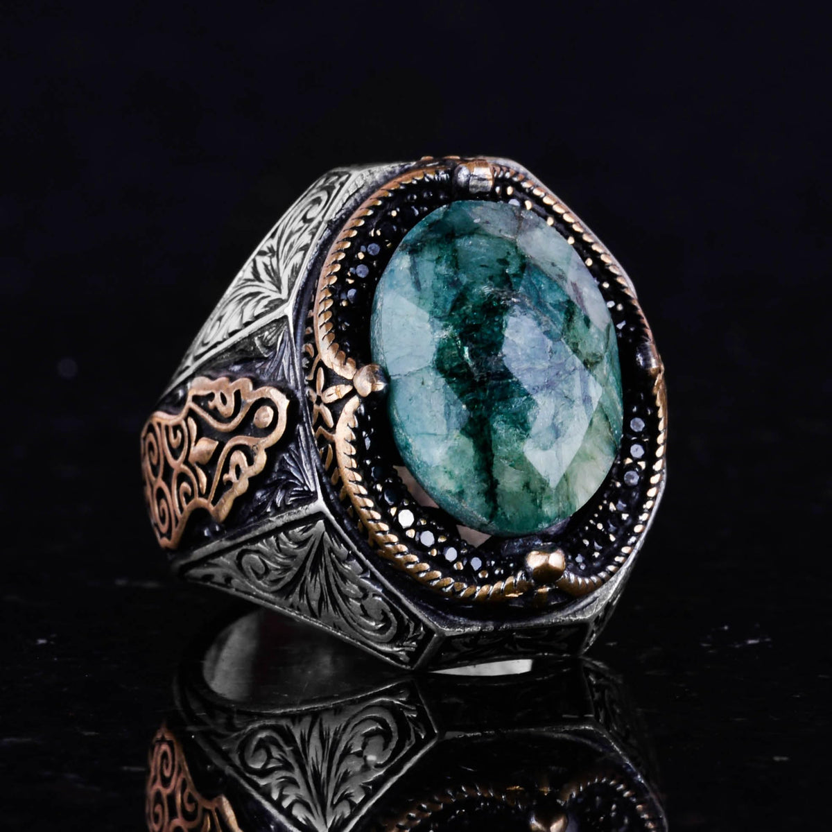 Stylish Handmade Emerald Stone Ring, 925 Sterling Silver Ring — 5