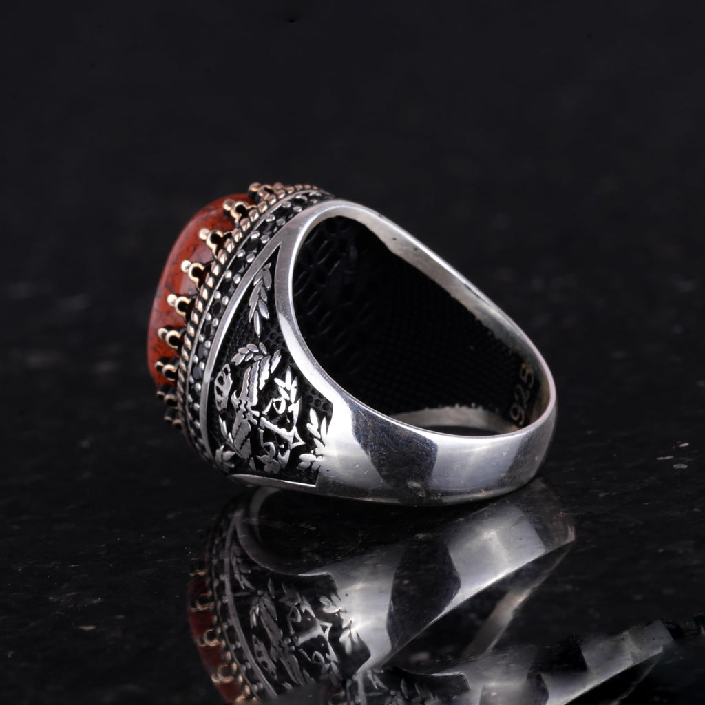 Natural Red Bloodstone Ring - Handmade Eagle Design - 925 Sterling Silver — 7