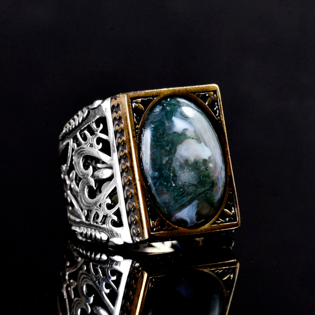Natural Mossy Agate Stone Ring - 925 Sterling Silver — 3