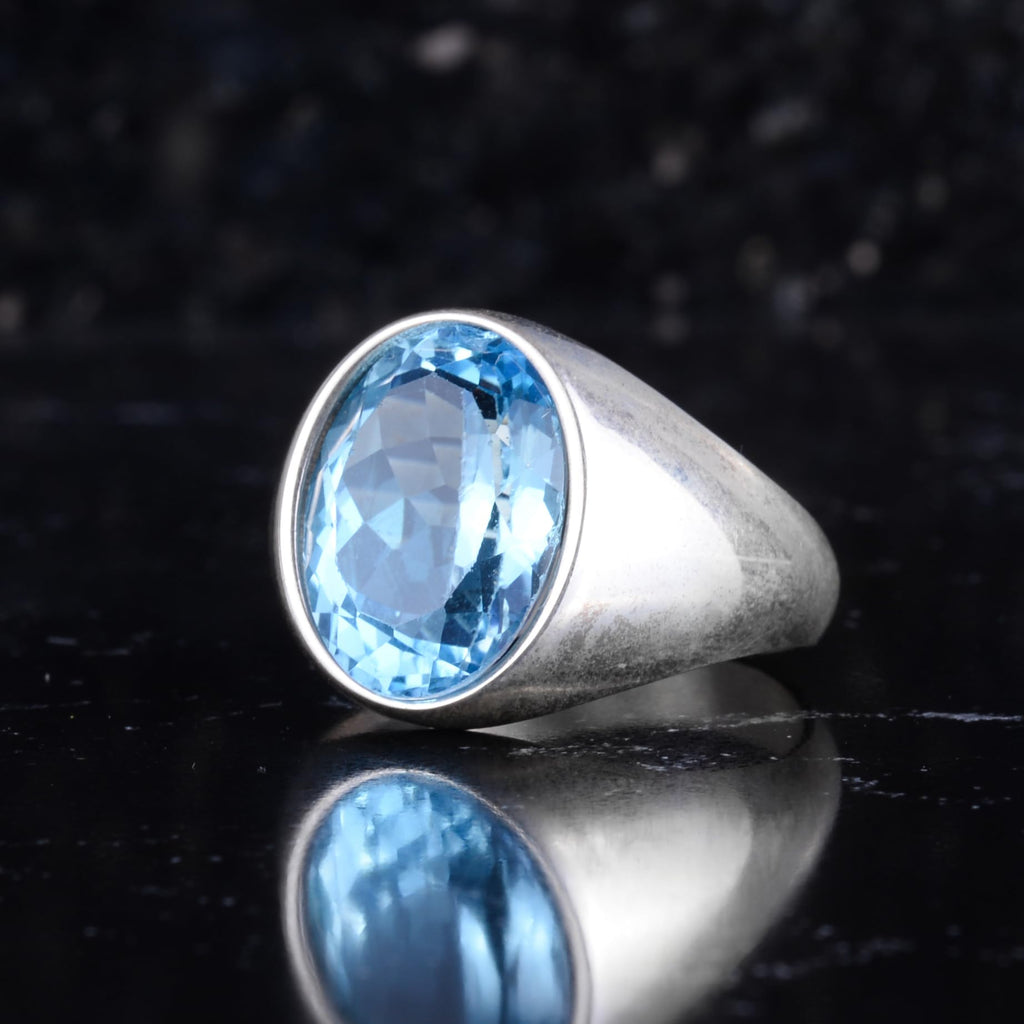 KAMBO Natural Blue Swiss Topaz Stone Men's Ring – Oval Cut Minimal Stone Ring – 925 Sterling Silver Handmade Elegant Men's Jewelry — 5