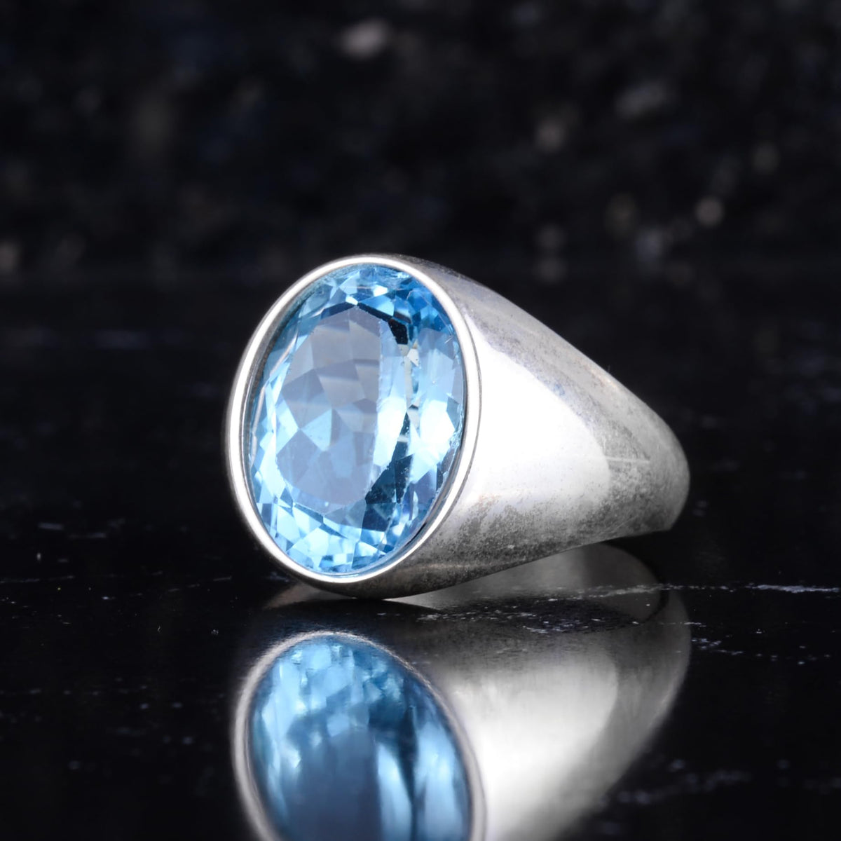 KAMBO Natural Blue Swiss Topaz Stone Men's Ring – Oval Cut Minimal Stone Ring – 925 Sterling Silver Handmade Elegant Men's Jewelry — 5