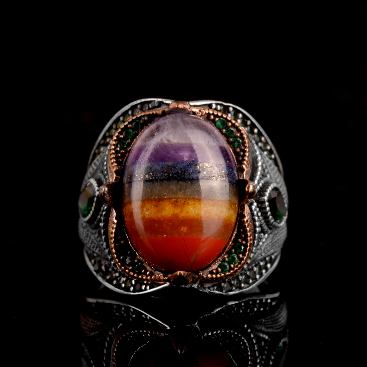 Rainbow Stone Silver Ring, Multicolor Ring, 925 Sterling Silver Men's Ring — 2