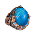 925 Sterling Silver Men's Ring with Natural Blue Agate Stone, Handmade Statement Ring, Vintage Design
