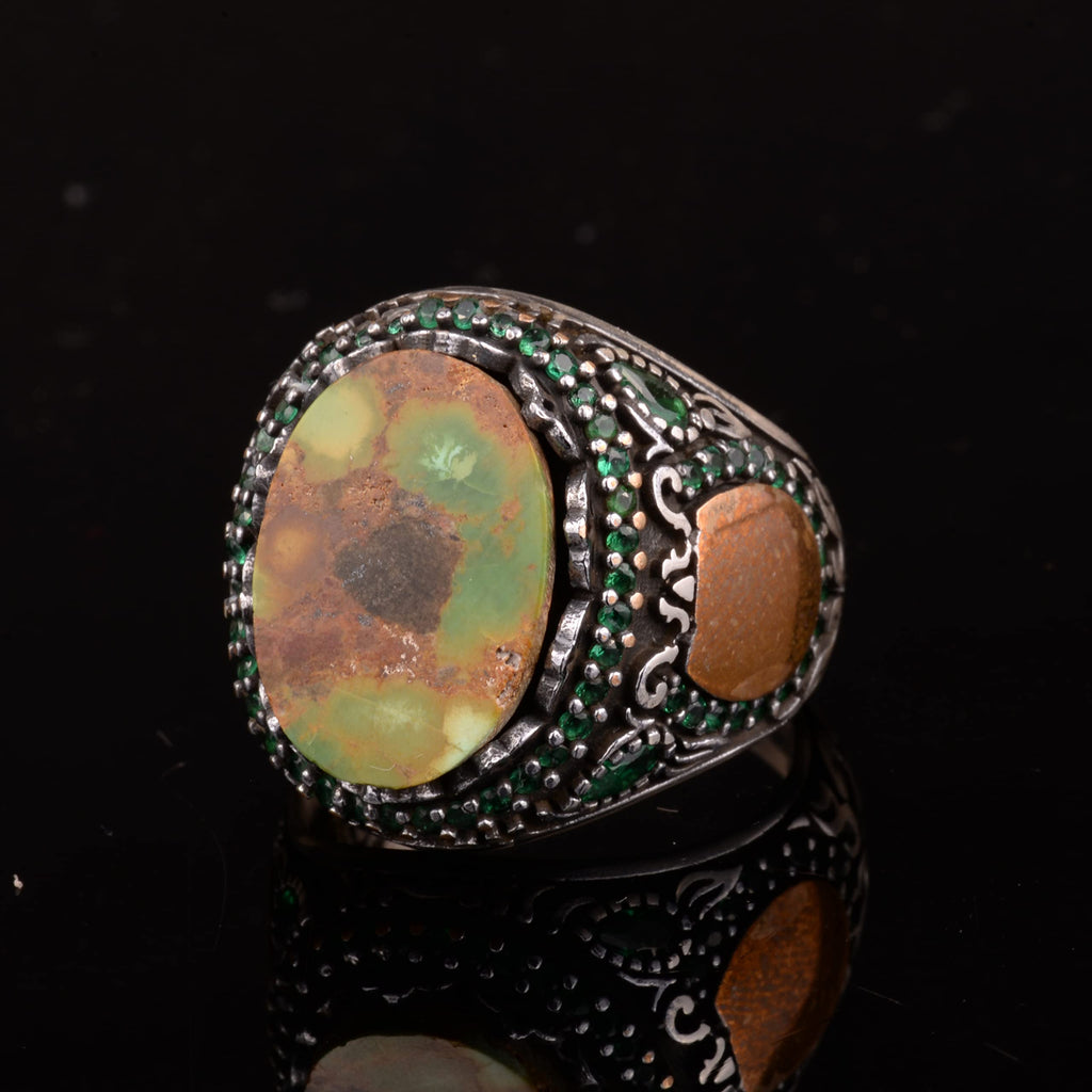 Natural Arizona Turquoise Stone Ring - Minimalist 925 Sterling Silver Men's Ring — 6