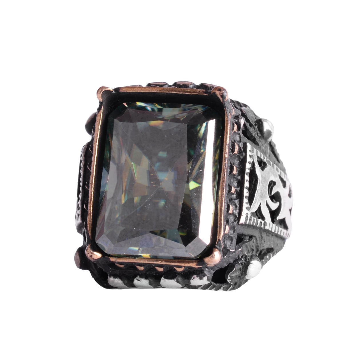 KAMBO Natural Real Moissanite Stone Men's Ring 925 Sterling Silver – Rectangular Stone Handmade Vintage Statement Ring