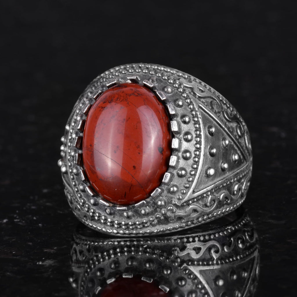 Natural Red Bloodstone Ring - 925 Sterling Silver Men's Ring — 6